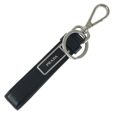 美品 PRADA プラダ サフィアーノ ブラック 黒 シルバー金具 レザー キーリング 603556 【中古】