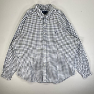 古着 ラルフローレン RALPH LAUREN 長袖シャツ ロゴ 刺繍 チェック 大きいサイズ 14041 ブルー系 マルチカラー メンズ