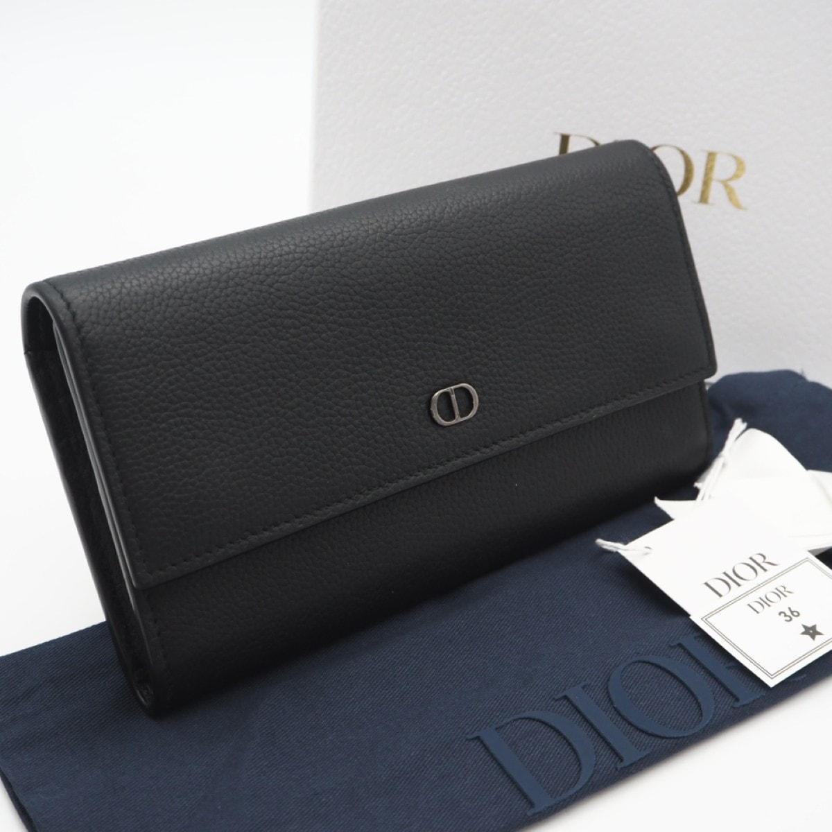 美品 Dior ディオール CDIcon ロング フラップウォレット 2ICBC348IDC_H08G 長財布 ブラック カーフレザー メンズ