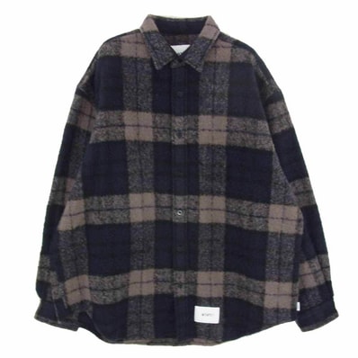 WTAPS ダブルタップス 25AW 252TQDT-SHM04 LS WONY. TWEED. TEXTILE. OF トライスピンループ ツイード オーバーフィット 長袖 チェックシャツ ダークネイビー系 03【中古】