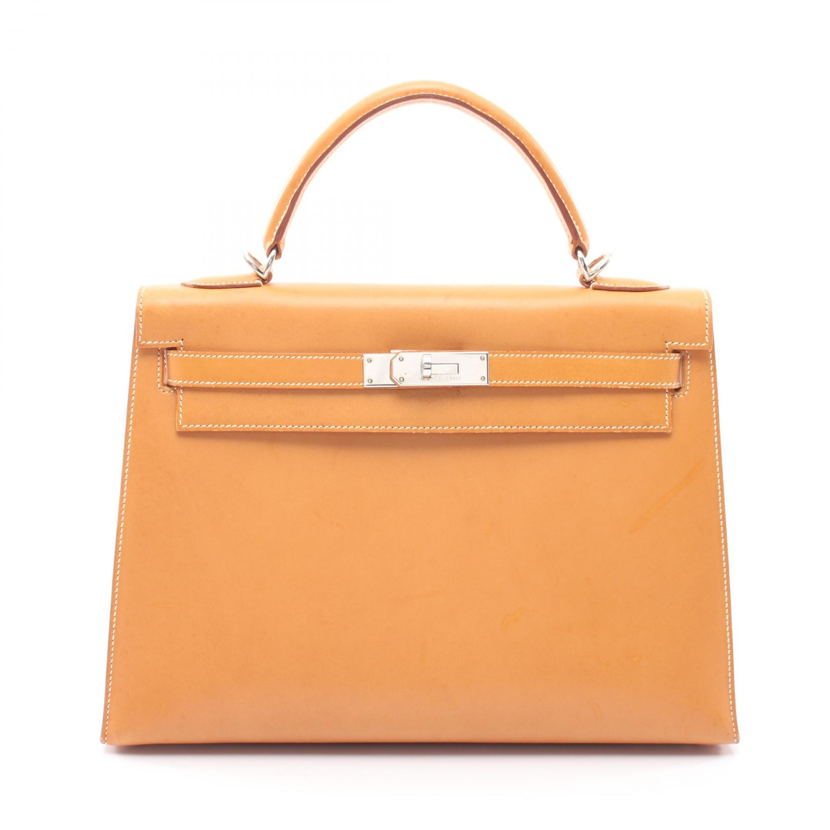 エルメス HERMES ケリー32 ナチュラル 外縫い 2WAY ハンドバッグ バッグ レザー ヴォーシャモニー ナチュラル □I刻印(2005年製造) レディース ブラウン系 【中古】