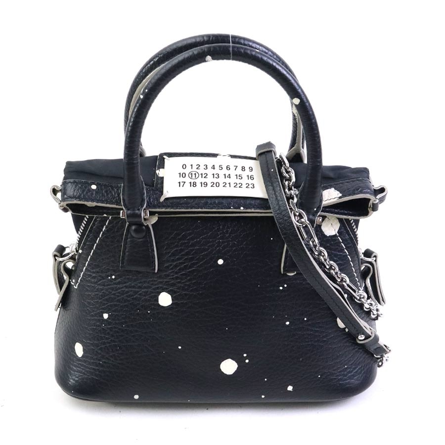 メゾンマルジェラ Maison Margiela ハンドバッグ ショルダーバッグ 5AC マイクロ レザー ブラック/アイボリー レディース【中古】 r11267a