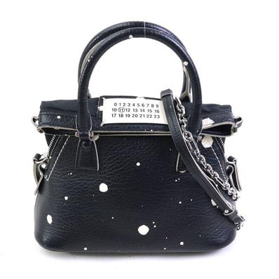 メゾンマルジェラ Maison Margiela ハンドバッグ ショルダーバッグ 5AC マイクロ レザー ブラック/アイボリー レディース【中古】 r11267a