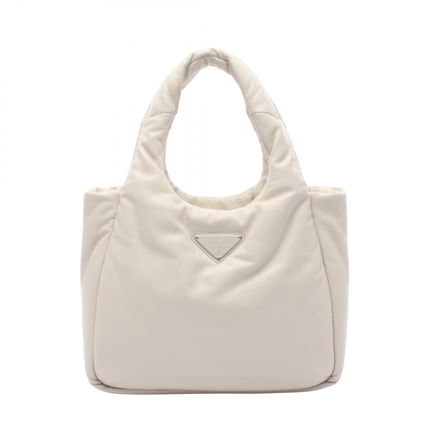 プラダ PRADA ソフトパデット トートバッグ バッグ レザー レディース ホワイト系 1BG413 【中古】