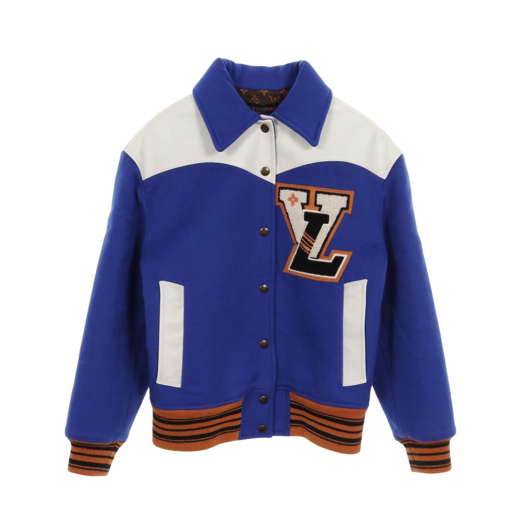 ルイ・ヴィトン LOUIS VUITTON Vパッチ バーシティジャケット スタジャン 衣料品 アウター ウール レザー レディース ブルー系 / マルチカラー 【中古】