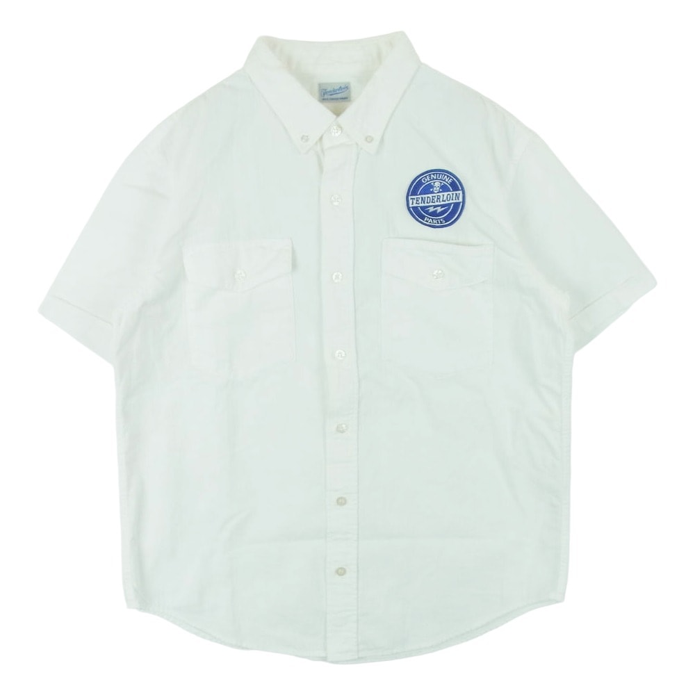 TENDERLOIN テンダーロイン T-OEM SHT S/S パッチ付き ヘリンボーン コットン 半袖 ワーク シャツ ホワイト系 S【中古】