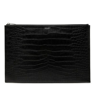 サンローラン クロコ型押し クラッチバッグ 378261 ブラック レザー メンズ SAINT LAURENT 中古