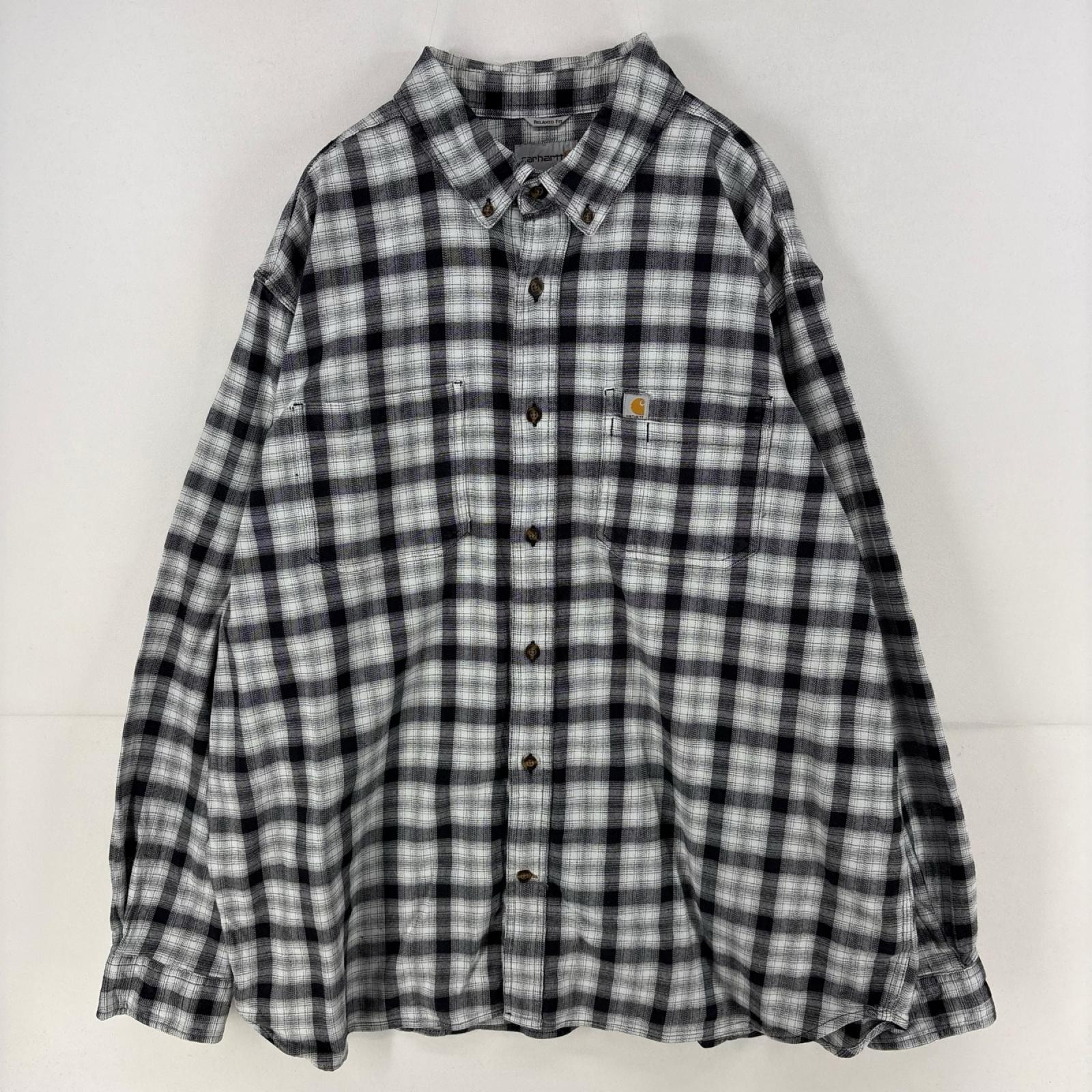 古着 カーハート Carhartt 長袖シャツ ワンポイント 胸ポケット 大きいサイズ チェック柄 2XL グレー系 メンズ