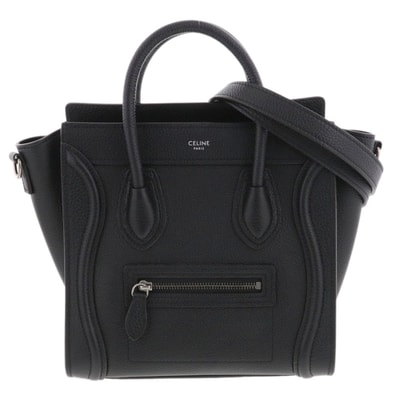 CELINE セリーヌ ラゲージ ナノショッパー トートバッグ カーフ ブラック レディース【中古】