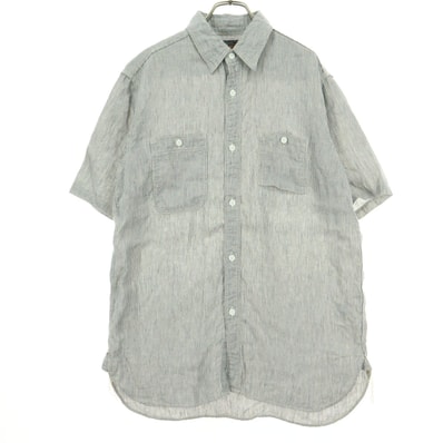 BEAMS+ ビームス プラス 日本製 ストライプ柄 半袖 リネンシャツ M ライトブルー系