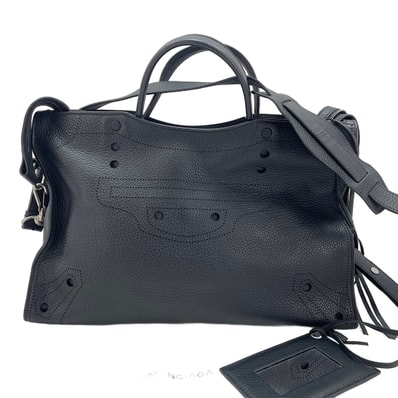 バレンシアガ BALENCIAGA レザー ブラックアウトシティ 2WAY, フリンジ ハンドバッグ【中古】