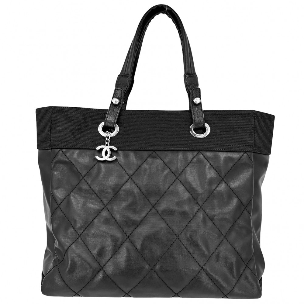 CHANEL シャネル トートバッグ パリビアリッツMM ハンドバッグ ココマーク ココマーク A34209 コーティングキャンバス  レザー   ブラック 黒 シルバー金具 レディース【中古品】