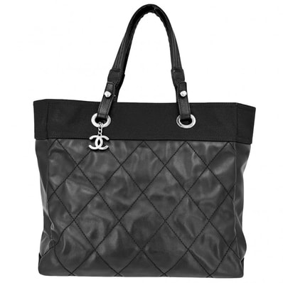 CHANEL シャネル トートバッグ パリビアリッツMM ハンドバッグ ココマーク ココマーク A34209 コーティングキャンバス レザー ブラック 黒 シルバー金具 レディース【中古品】