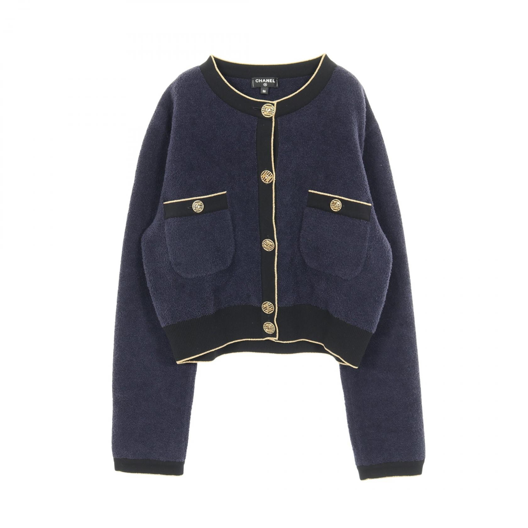 シャネル CHANEL ココマークボタン カーディガン 衣料品 トップス コットン レディース ネイビー系 / ブラック系 / ゴールド系 【中古】
