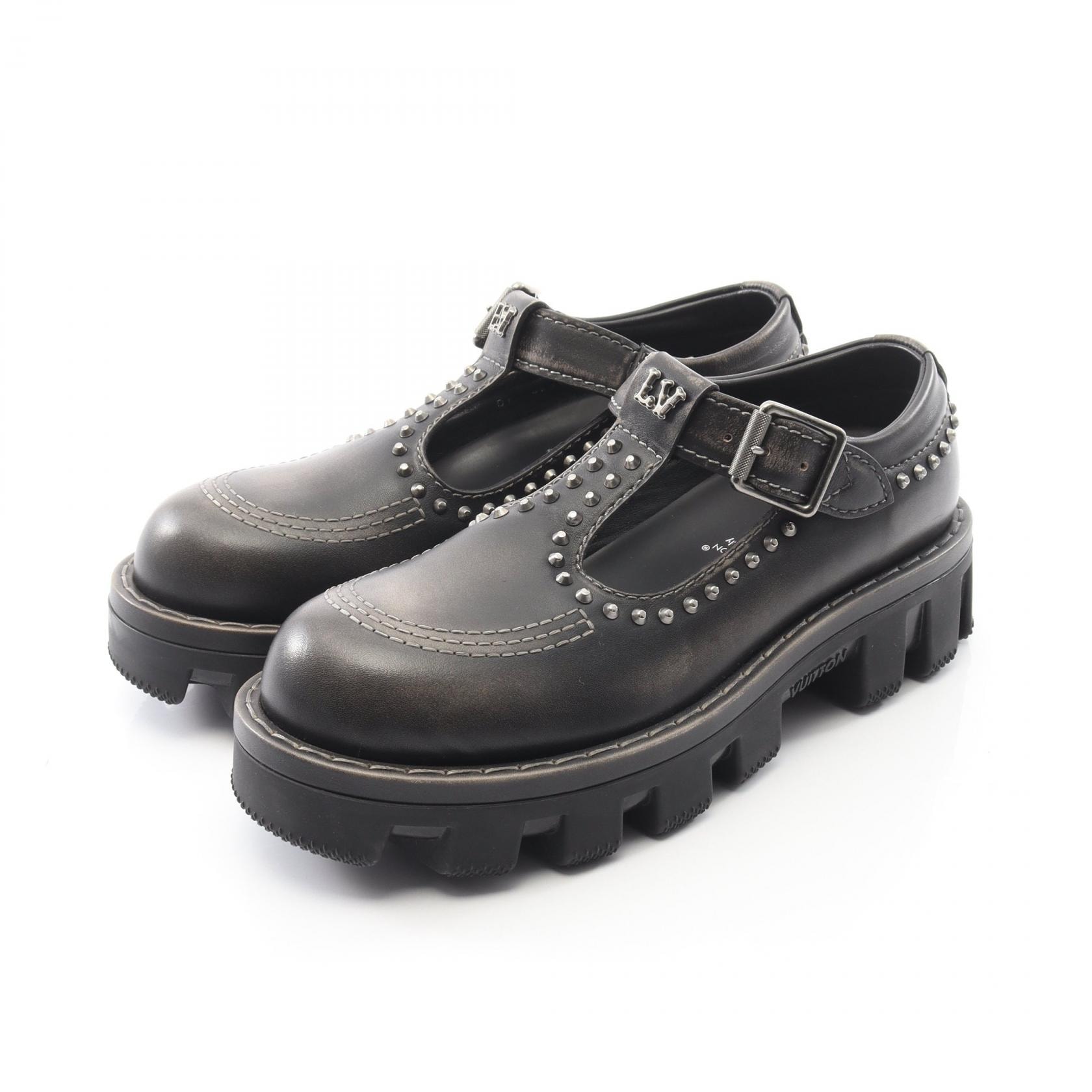 ルイ・ヴィトン LOUIS VUITTON LVチェッカー ライン メリージェーン カジュアルシューズ 靴 レザー メンズ ブラック系 【中古】