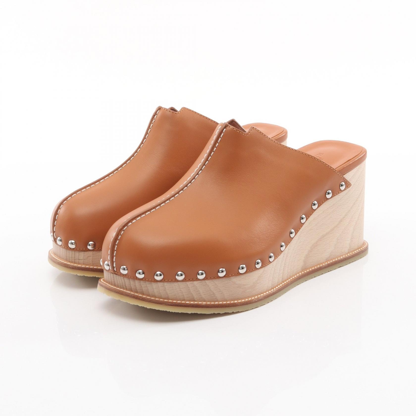 エルメス HERMES EARTH サボ サンダル 靴 レザー ベージュ レディース ブラウン系 / ベージュ系 【中古】