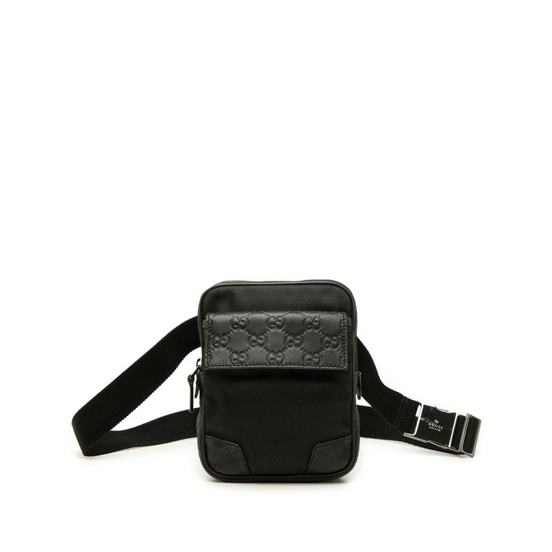 グッチ グッチシマ ウエストバッグ ウエストポーチ 161823 ブラック ナイロン レザー メンズ GUCCI 中古