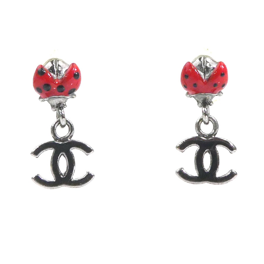 シャネル CHANEL ピアス ココマーク てんとう虫 メタル/エナメル ガンメタル/レッド レディース【中古】 e62253a