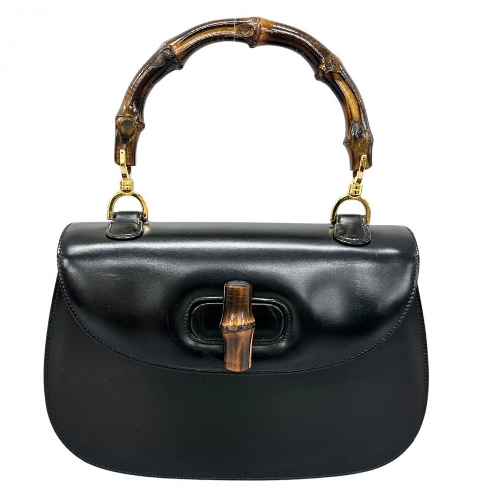 GUCCI グッチ ハンドバッグ バンブー ヴィンテージ レザー    ブラック 黒 ゴールド金具 レディース【中古品】