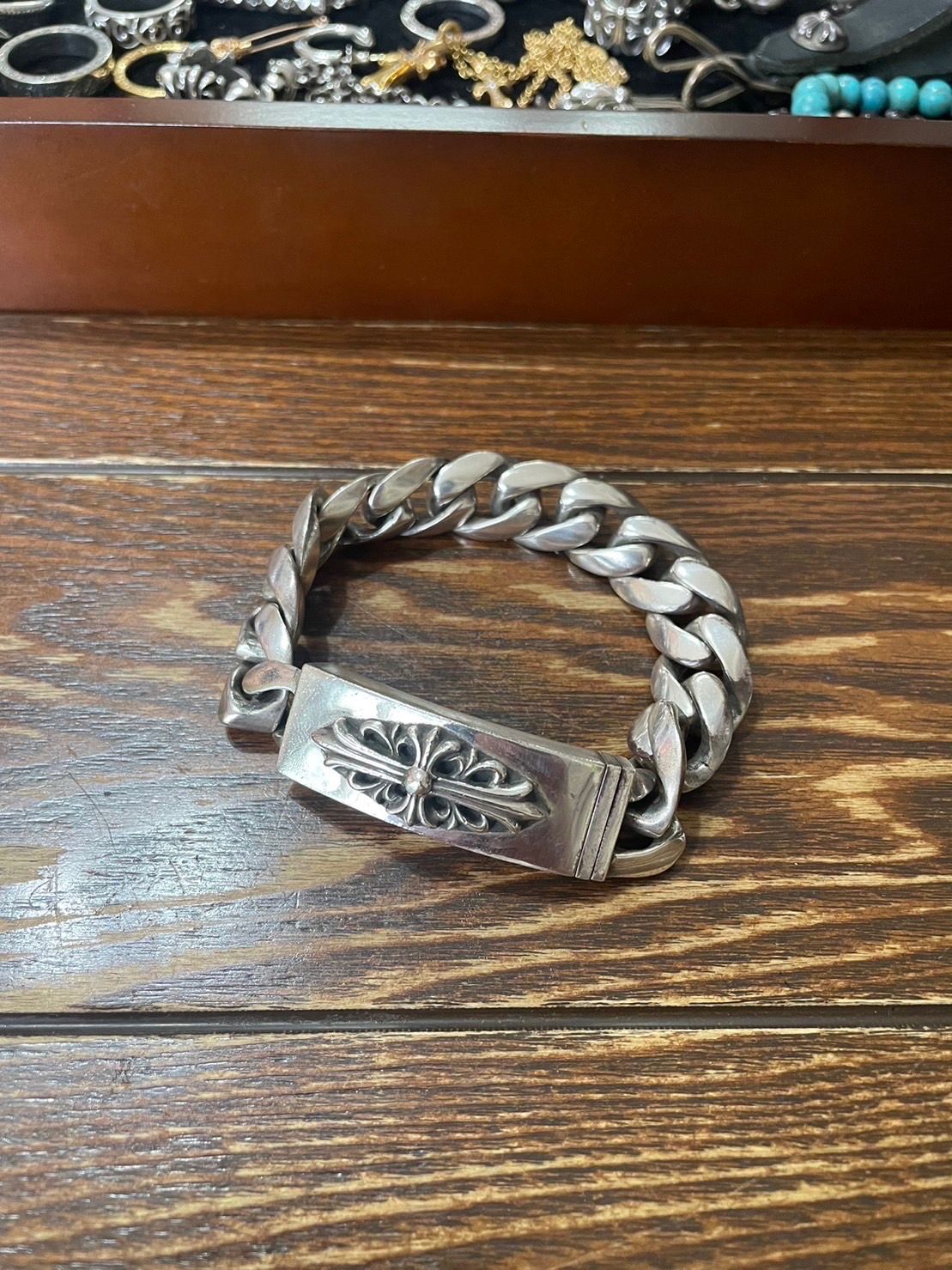 Chrome Hearts ID Bracelet W / Floral Cross W / Classic Link ID-Floral CROSS W / Classic Link "Silver"