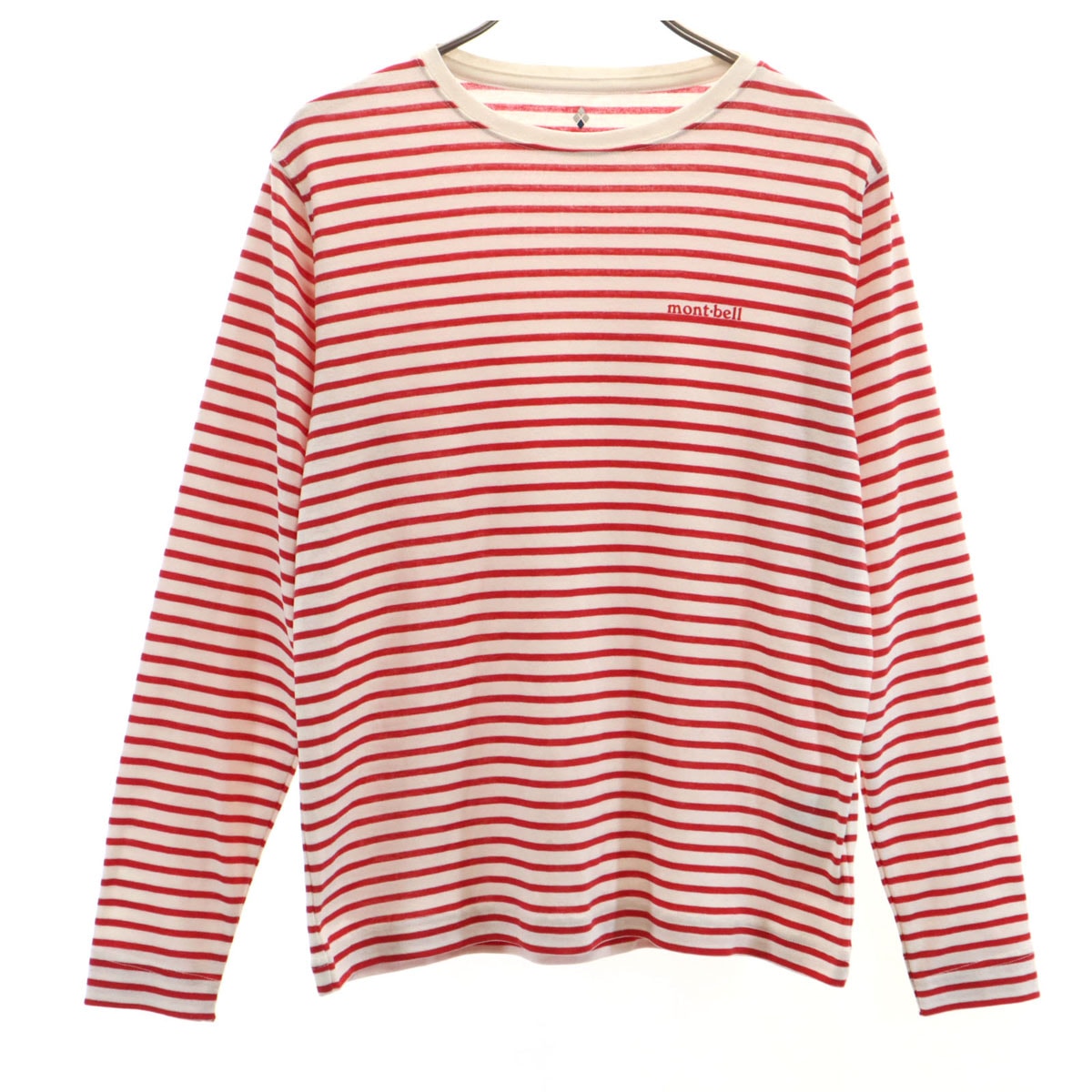 mont-bell モンベル ロゴプリント ボーダー 長袖 WIC. Tシャツ 160 レッド系 ロンT アウトドア 1104812
