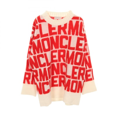 モンクレール MONCLER ロゴ柄 ニット 衣料品 トップス ウール レディース レッド系 / アイボリー系 【中古】