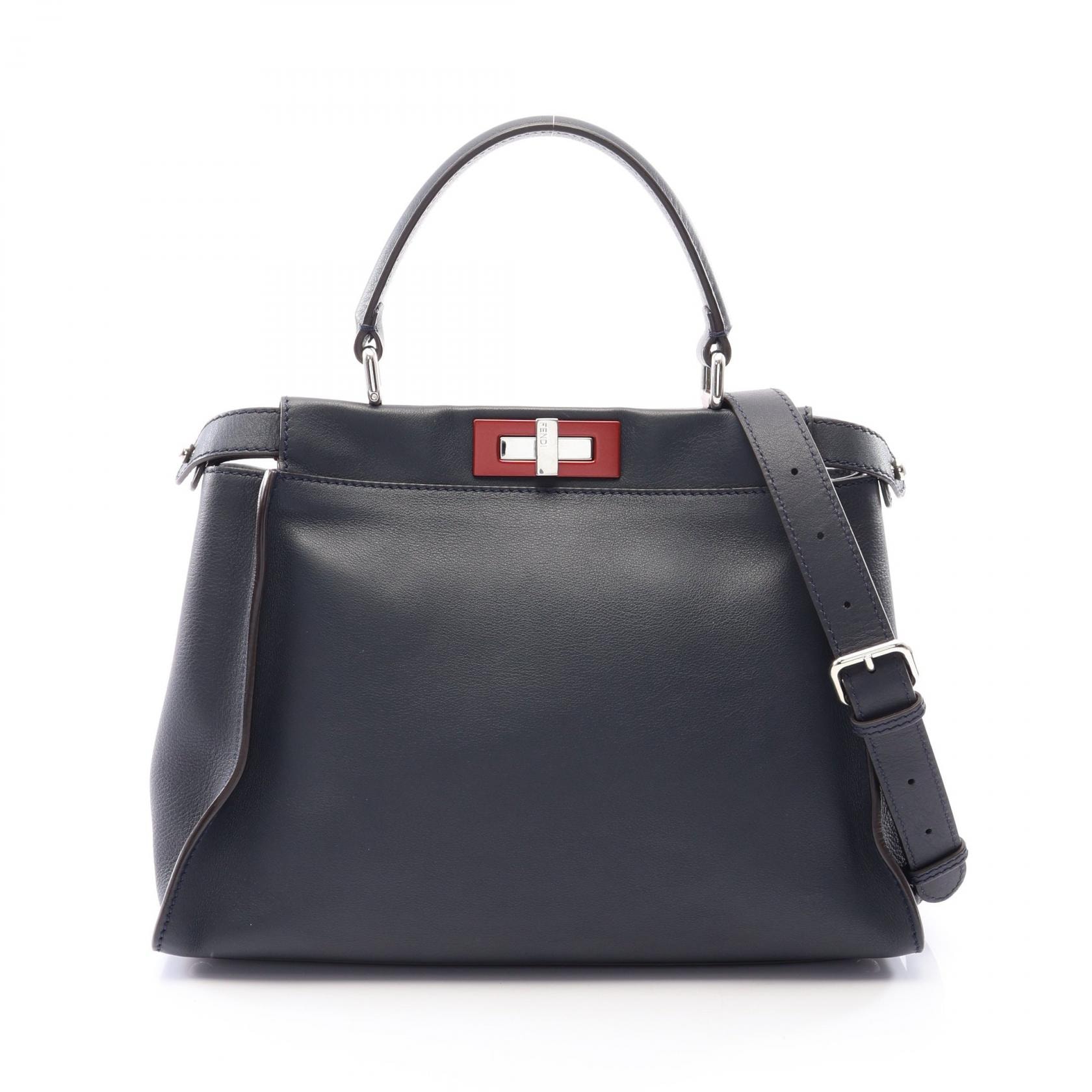 フェンディ FENDI ピーカブー レギュラー 2WAY ハンドバッグ バッグ レザー レディース ネイビー系 8BN290 【中古】