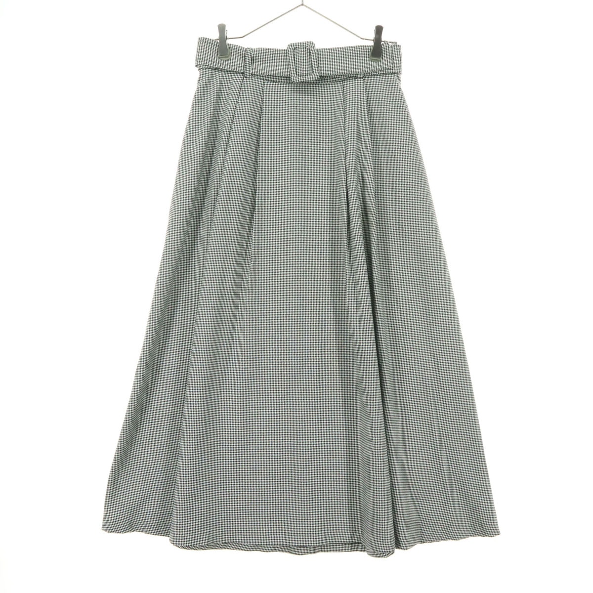 美品 ZARA ザラ 千鳥格子柄 ロング丈 フレアスカート S ブラック系 ベルト付き