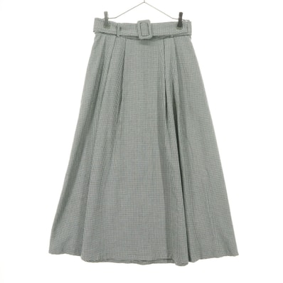 美品 ZARA ザラ 千鳥格子柄 ロング丈 フレアスカート S ブラック系 ベルト付き