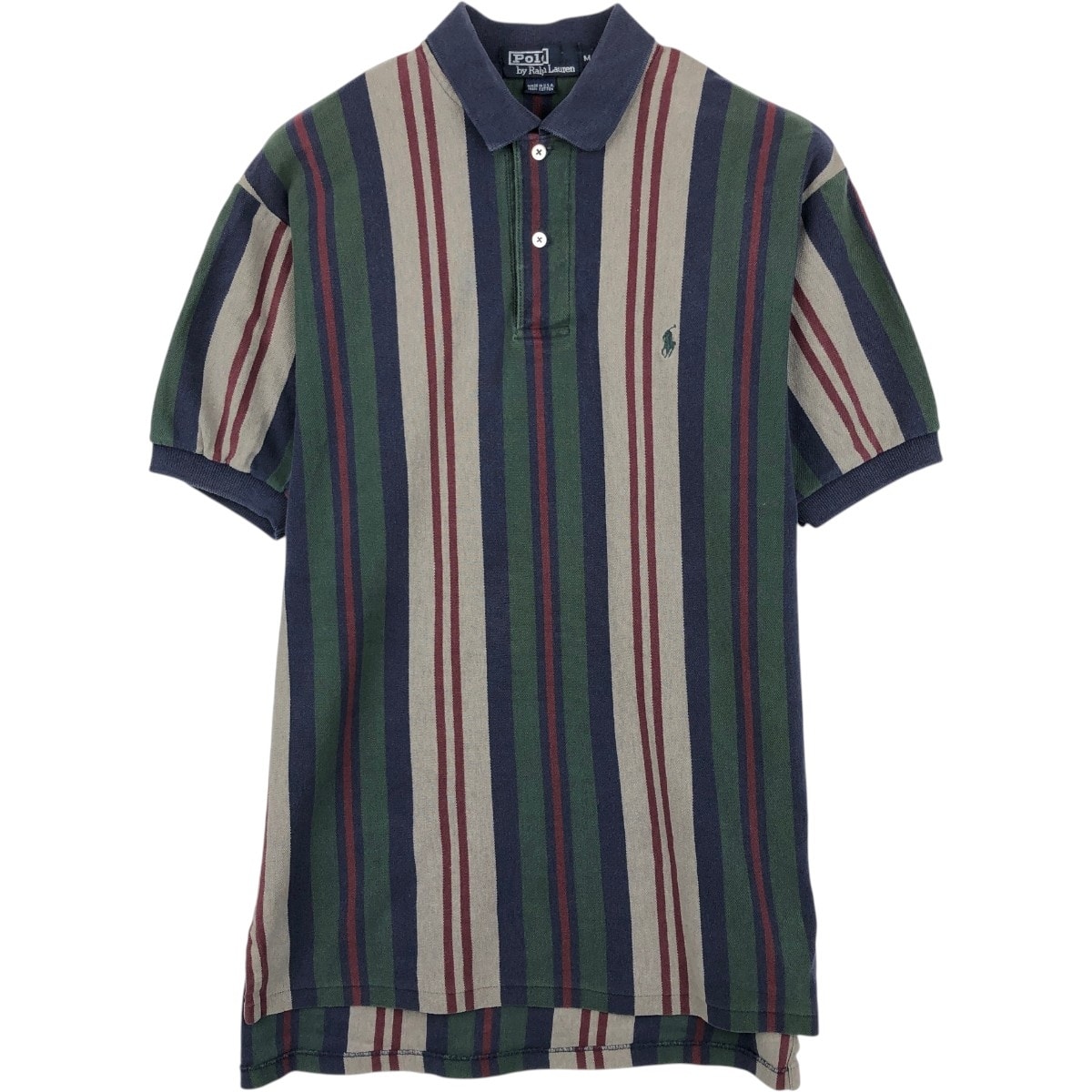 古着 90年代 ラルフローレン Ralph Lauren POLO by Ralph Lauren マルチストライプ 半袖 ストライプ ポロシャツ USA製 メンズM相当 ヴィンテージ/eaa654557