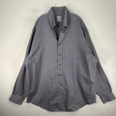 古着 ブルックスブラザーズ Brooks Brothers 長袖シャツ ボタンダウン 胸ポケット L ネイビー系 チェック メンズ