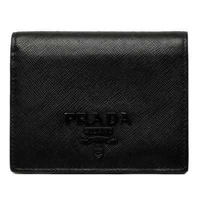 プラダ ロゴ 二つ折り財布 ブラック サフィアーノレザー レディース PRADA 中古