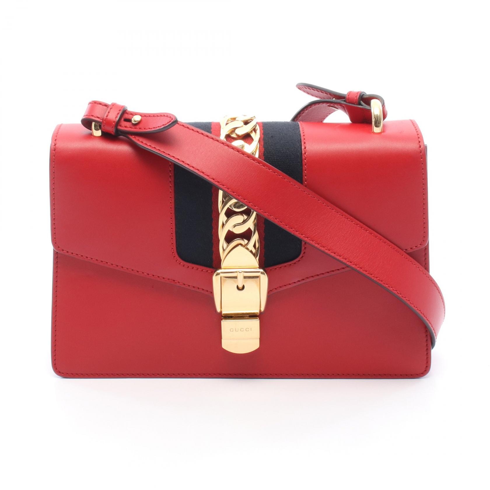 グッチ GUCCI シルヴィ スモール ウェブライン ショルダーバッグ バッグ レザー レディース レッド系 4218821 【中古】