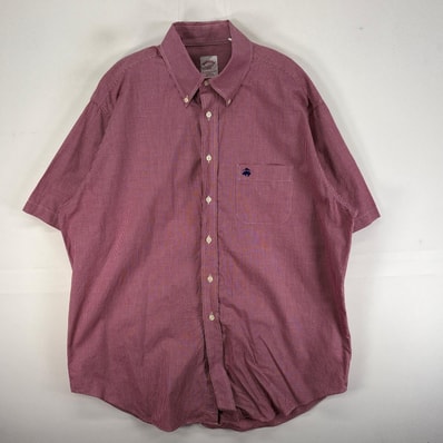 古着 ブルックスブラザーズ Brooks Brothers 半袖シャツ ワンポ 346 L レッド系 チェック メンズ