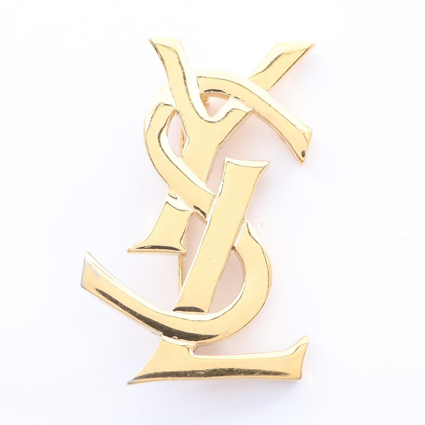 イヴ・サンローラン YVES SAINT LAURENT ロゴ ブローチ アクセサリー GP(ゴールドメッキ) レディース ゴールド系 【中古】