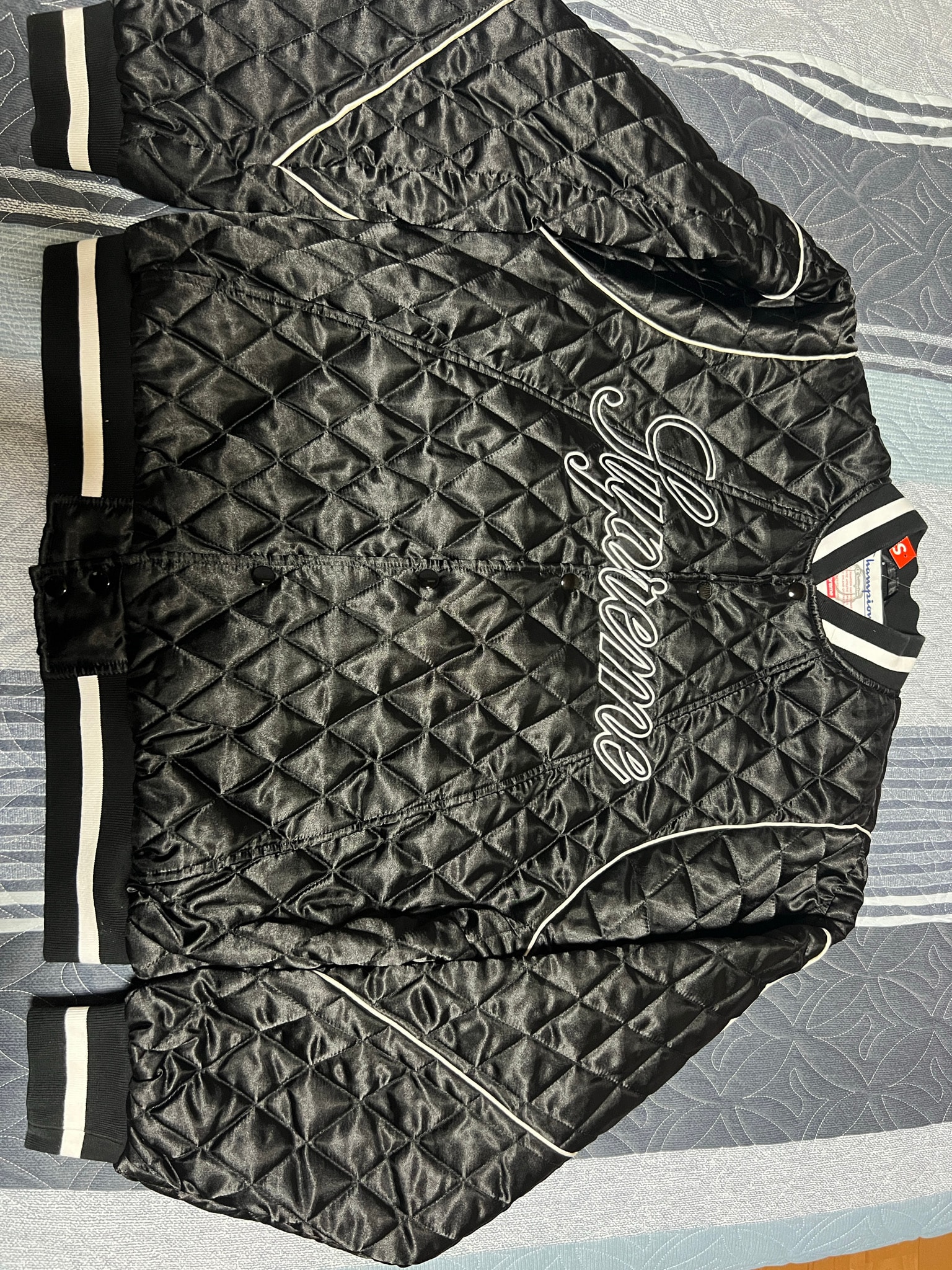 Supreme x Champion Quilted Satin Varsity Jacket "Black"