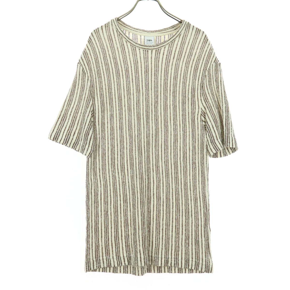 美品 ZARA ザラ ストライプ柄 バイカラー 半袖 ニット S オフホワイト系