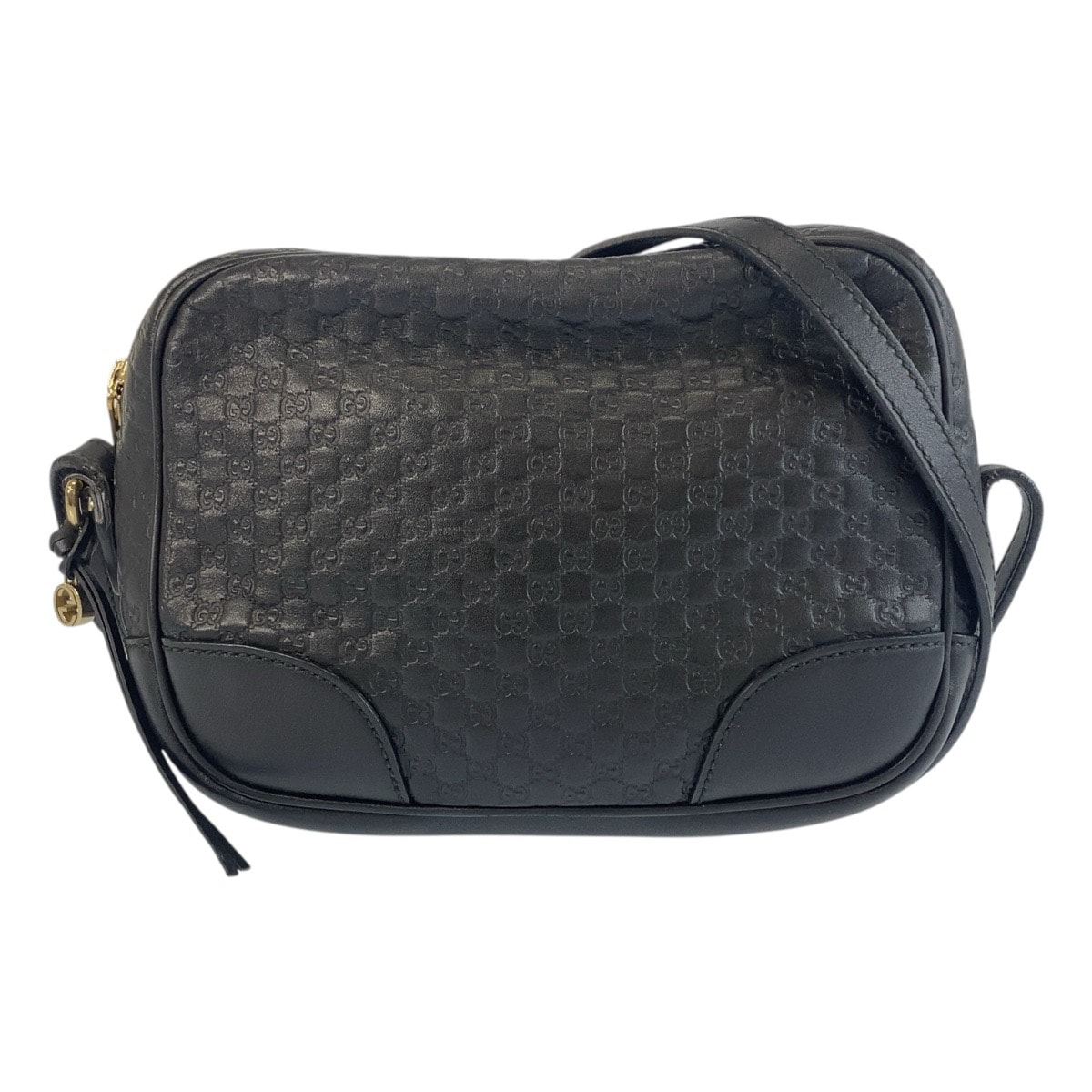 美品 GUCCI グッチ マイクログッチシマ インターロッキング ブラック 黒 ゴールド金具 レザー ショルダーバッグ ポシェット 504631 【中古】