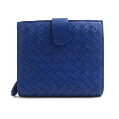 ボッテガヴェネタ BOTTEGAVENETA 二つ折り財布 イントレチャート レザー ブルー ユニセックス【中古】 h31194a