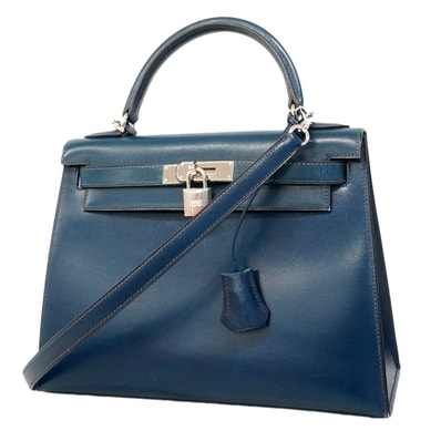 【6hb0128】エルメス ハンドバッグ ケリー28 ボックスカーフ コルヴェール シルバー金具 □L刻印 2wayバッグ【中古】レディース