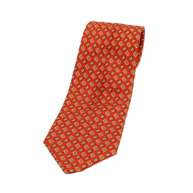 【中古】ブルックスブラザーズ Brooks Brothers MAKERS シルク プリント 小紋柄ネクタイ レッドxイエロー【メンズ】