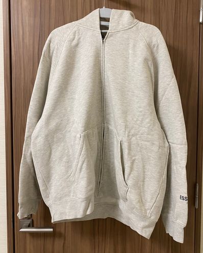 FEAR OF GOD ESSENTIALS Full Zip Up Hoodie Applique Logo "Oatmeal Heather"