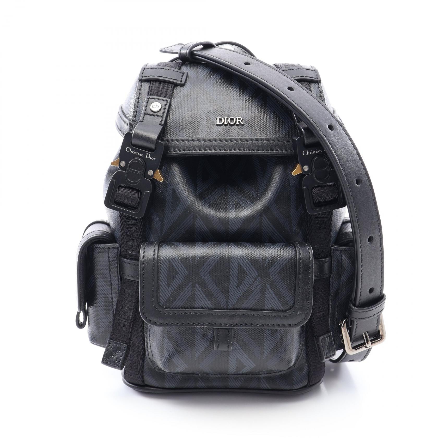 ディオール Dior ヒット ザ ロード ミニ CDダイヤモンド バックパック ショルダーバッグ バッグ PVCコーティングキャンバス レザー メンズ レディース ブラック系 2HTWS018CDP 【中古】