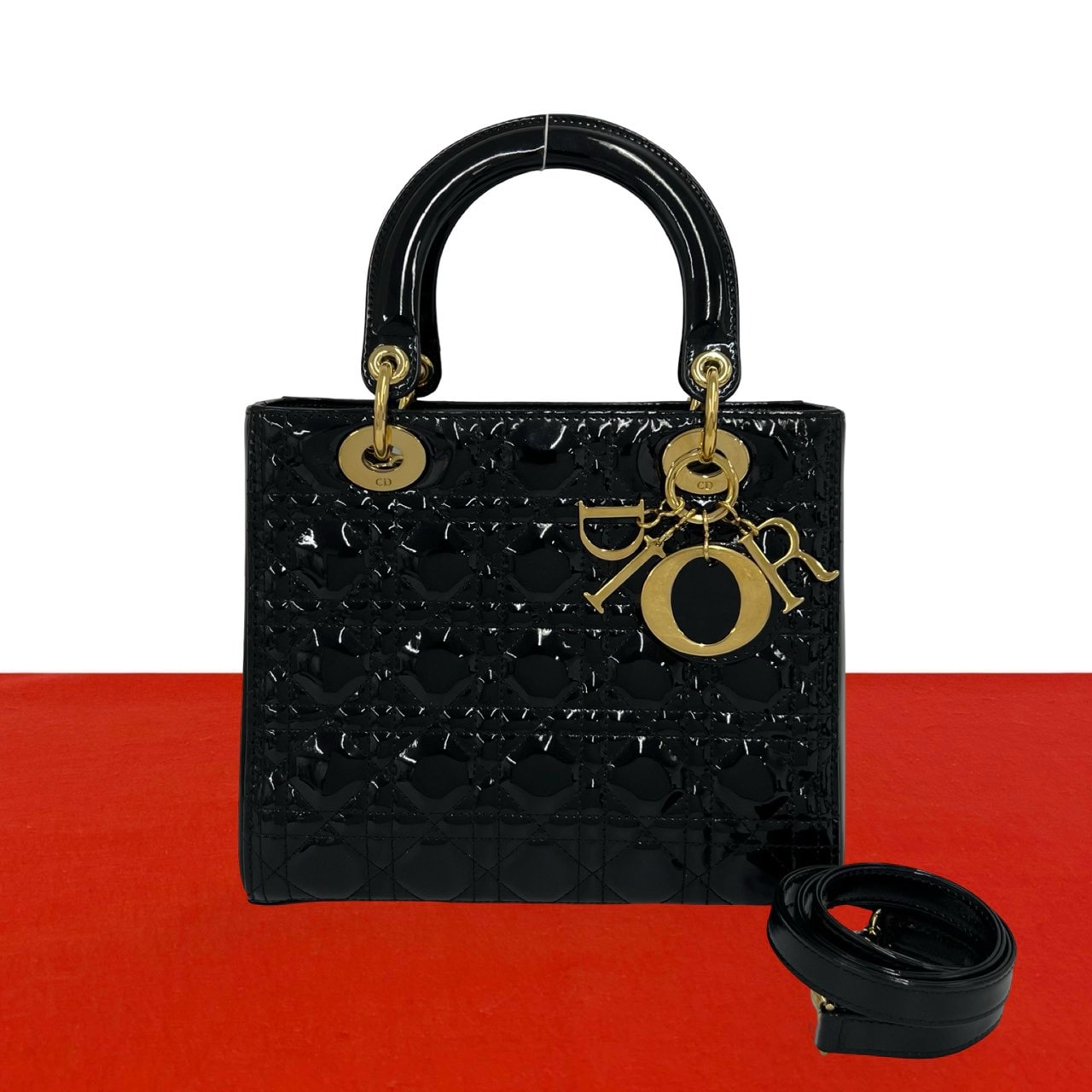 Christian Dior ディオール レディディオール パテントレザー ショルダーバッグ ブラック
87073