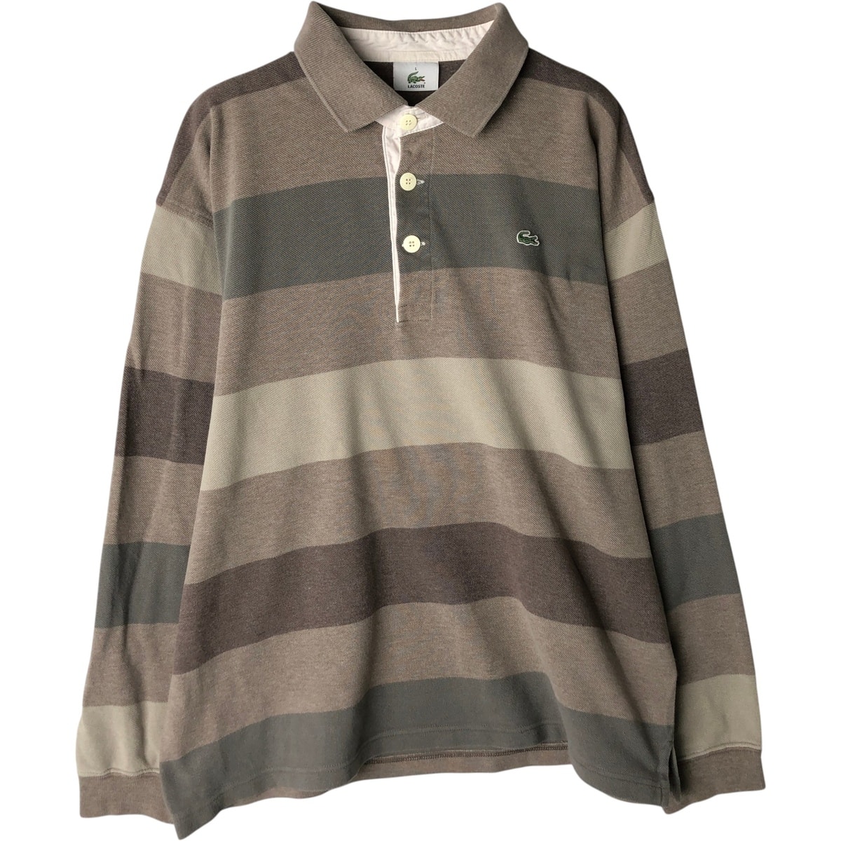 古着 ラコステ LACOSTE ボーダー柄 マルチボーダー 長袖 ラガーシャツ メンズL相当/eaa631842