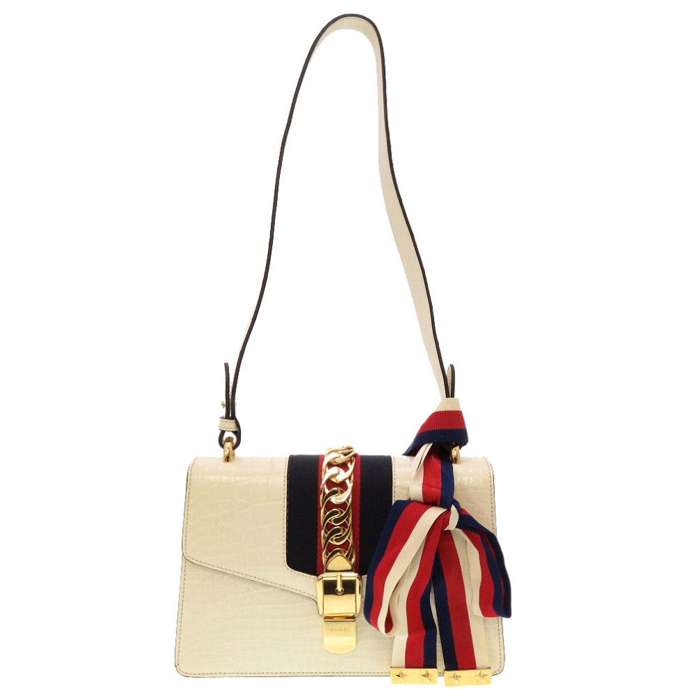 グッチ  シルヴィスモール 421882  クロコダイル  ホワイ