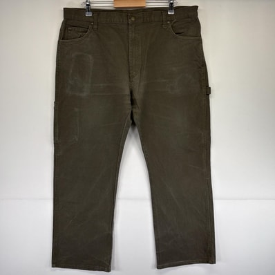 古着 ディッキーズ Dickies ワークパンツ ダック ペインターパンツ 大きいサイズ ワンポイントロゴ 長ズボン w38 L30 グリーン系 メンズ