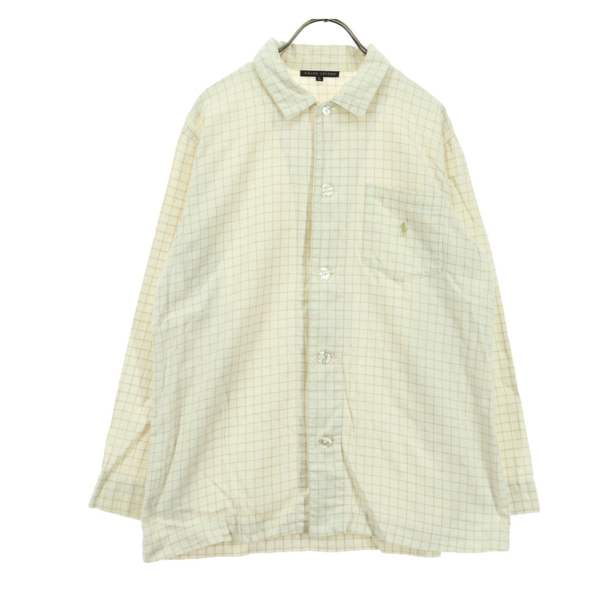 RALPH LAUREN ラルフローレン 日本製 格子柄 長袖 コットンシャツ L アイボリー系 パジャマ