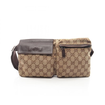 グッチ GUCCI GGキャンバス ウエストバッグ ボディバッグ バッグ キャンバス レザー メンズ レディース ベージュ系 / ブラウン系 28566 【中古】