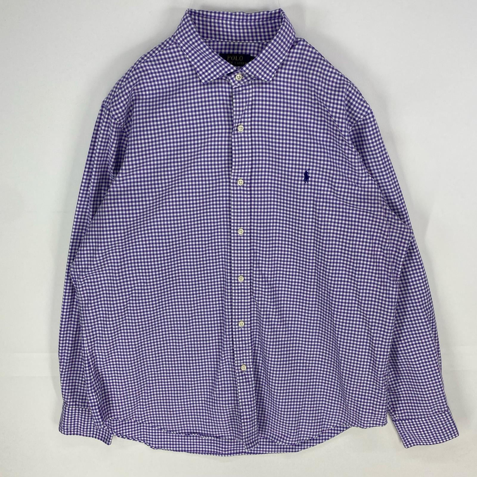 古着 ポロ・ラルフローレン POLO RALPH LAUREN 長袖シャツ ワンポイントロゴ刺繍 ロングスリーブ XL パープル系 チェック メンズ